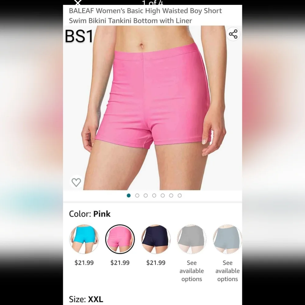 BALEAF Women's Pink High Waisted Boy Shorts/Tankini Bottoms 2XL